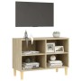 Mueble de TV patas de madera maciza roble Sonoma 69,5x30x50cm de , Muebles TV - Ref: Foro24-805926, Precio: 42,30 €, Descuent...