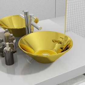 Lavabo 42x14 cm cerámica dorado de , Lavabos - Ref: Foro24-143494, Precio: 66,80 €, Descuento: %