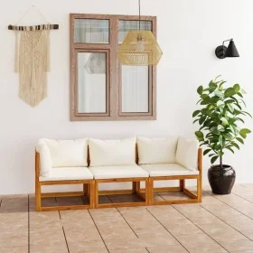 3-Sitzer-Gartensofa mit cremefarbenem Kissen aus massivem Akazienholz von vidaXL, Gartensets - Ref: Foro24-3057638, Preis: 32...