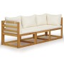 Sofá jardín 3 plazas con cojín madera maciza acacia color crema de vidaXL, Conjuntos de jardín - Ref: Foro24-3057638, Precio:...