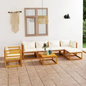 Gartenmöbel 7 Stück cremefarbene Kissen aus massivem Akazienholz von vidaXL, Gartensets - Ref: Foro24-3057637, Preis: 752,45 ...