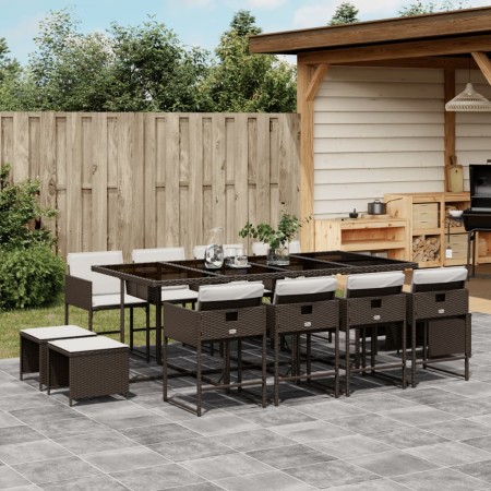 Set muebles de jardín 13 pzas y cojines ratán sintético marrón de , Conjuntos de jardín - Ref: Foro24-3211341, Precio: 644,71...