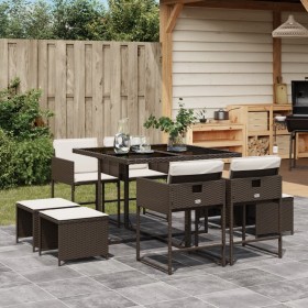Set comedor para jardín 9 pzas y cojines ratán sintético marrón de , Conjuntos de jardín - Ref: Foro24-3211317, Precio: 345,5...