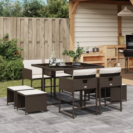 Set comedor para jardín 9 pzas y cojines ratán sintético marrón de , Conjuntos de jardín - Ref: Foro24-3211317, Precio: 345,5...