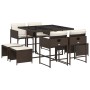 Set comedor para jardín 9 pzas y cojines ratán sintético marrón de , Conjuntos de jardín - Ref: Foro24-3211317, Precio: 345,5...