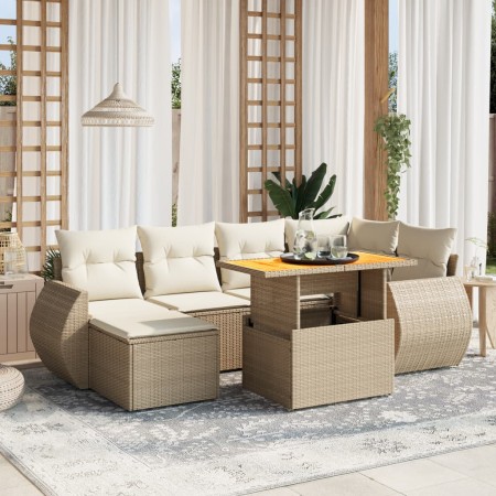 Set sofás de jardín 7 piezas y cojines ratán sintético beige de , Conjuntos de jardín - Ref: Foro24-3275816, Precio: 540,01 €...
