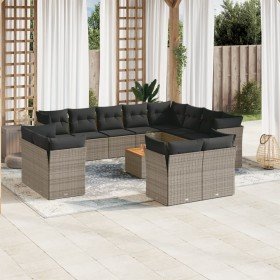 Set sofás de jardín con cojines 13 piezas ratán sintético gris en Conjuntos de jardín | Comprar online en Foru.es