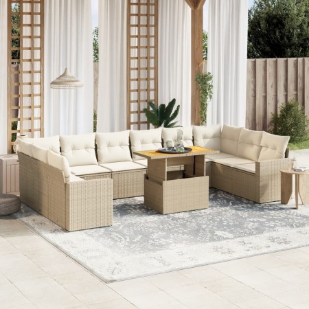 Set de sofás de jardín 11pzas con cojines ratán sintético beige de , Conjuntos de jardín - Ref: Foro24-3271485, Precio: 726,0...