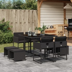 Set de comedor de jardín 9 pzas y cojines ratán sintético negro de , Conjuntos de jardín - Ref: Foro24-3211315, Precio: 346,8...