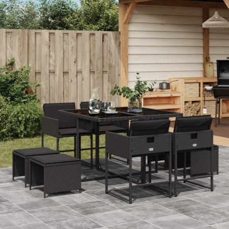 Set de comedor de jardín 9 pzas y cojines ratán sintético negro de , Conjuntos de jardín - Ref: Foro24-3211315, Precio: 346,8...