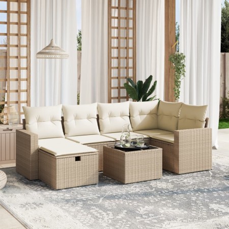 Set sofás de jardín 7 piezas y cojines ratán sintético beige de , Conjuntos de jardín - Ref: Foro24-3263494, Precio: 464,13 €...