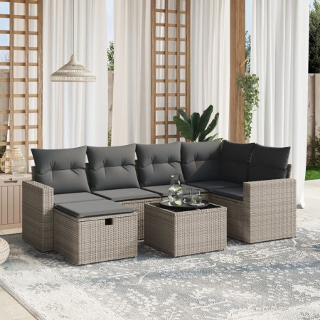 Set de sofás de jardín 7 piezas con cojines ratán PE gris de , Conjuntos de jardín - Ref: Foro24-3263496, Precio: 411,99 €, D...