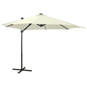 Sombrilla voladiza con poste y luces LED arena 300 cm de vidaXL, Sombrillas - Ref: Foro24-312328, Precio: 165,52 €, Descuento: %