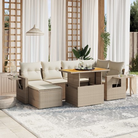 Set sofás de jardín 7 piezas y cojines ratán sintético beige de , Conjuntos de jardín - Ref: Foro24-3275704, Precio: 502,89 €...