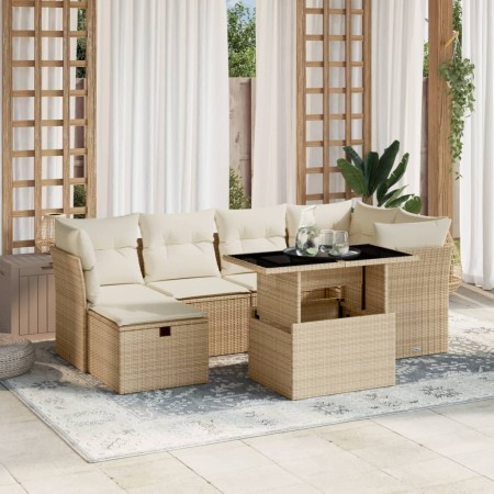 Set sofás de jardín 7 piezas y cojines ratán sintético beige de , Conjuntos de jardín - Ref: Foro24-3274658, Precio: 506,93 €...