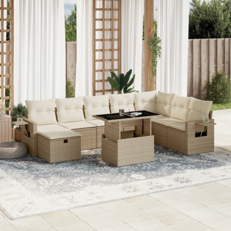 Set de sofás de jardín 9 pzas con cojines ratán sintético beige de , Conjuntos de jardín - Ref: Foro24-3275028, Precio: 624,9...