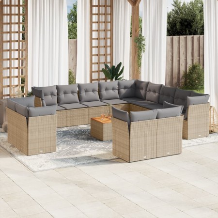Set sofás jardín 14 pzas y cojines ratán sintético beige mezcla en Conjuntos de jardín | Comprar online en Foru.es