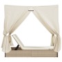 Tumbona doble con techo y cortinas ratán sintético beige de , Tumbonas - Ref: Foro24-368076, Precio: 377,75 €, Descuento: %