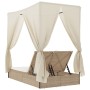 Tumbona doble con techo y cortinas ratán sintético beige de , Tumbonas - Ref: Foro24-368076, Precio: 377,75 €, Descuento: %
