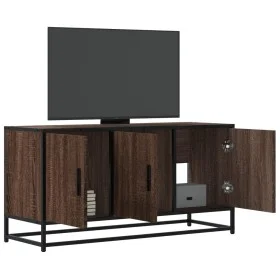 Mueble TV madera ingeniería y metal marrón roble 100x35x50 cm de , Muebles TV - Ref: Foro24-848833, Precio: 73,97 €, Descuent...
