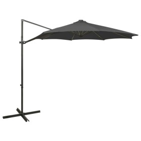 Sombrilla voladiza con poste y luces LED gris antracita 300 cm de vidaXL, Sombrillas - Ref: Foro24-312338, Precio: 87,81 €, D...