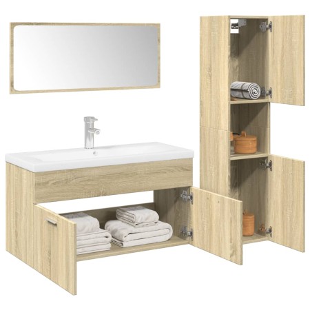 Juego de muebles de baño 4 pzas contrachapada roble Sonoma de , Muebles de baño - Ref: Foro24-3325006, Precio: 296,51 €, Desc...