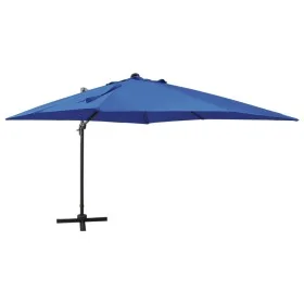 Sombrilla voladiza con poste y luces LED azul celeste 300 cm de vidaXL, Sombrillas - Ref: Foro24-312349, Precio: 146,31 €, De...