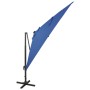 Sombrilla voladiza con poste y luces LED azul celeste 300 cm de vidaXL, Sombrillas - Ref: Foro24-312349, Precio: 148,31 €, De...