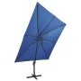 Sombrilla voladiza con poste y luces LED azul celeste 300 cm de vidaXL, Sombrillas - Ref: Foro24-312349, Precio: 146,31 €, De...