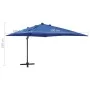 Sombrilla voladiza con poste y luces LED azul celeste 300 cm de vidaXL, Sombrillas - Ref: Foro24-312349, Precio: 146,31 €, De...