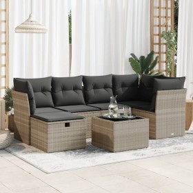 Set de sofás de jardín 7 pzas con cojines ratán PE gris claro de , Conjuntos de jardín - Ref: Foro24-3325298, Precio: 453,33 ...