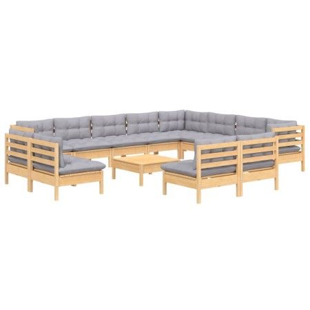 Muebles de jardín 13 pzas y cojines gris madera maciza pino de vidaXL, Conjuntos de jardín - Ref: Foro24-3096880, Precio: 954...
