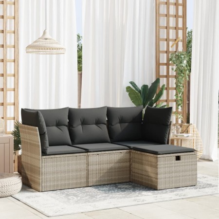 Set de sofás de jardín 4 pzas y cojines ratán sintético gris de , Conjuntos de jardín - Ref: Foro24-3325258, Precio: 265,39 €...