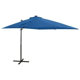 Sombrilla voladiza con poste y luces LED azul 250 cm de vidaXL, Sombrillas - Ref: Foro24-312325, Precio: 153,48 €, Descuento: %
