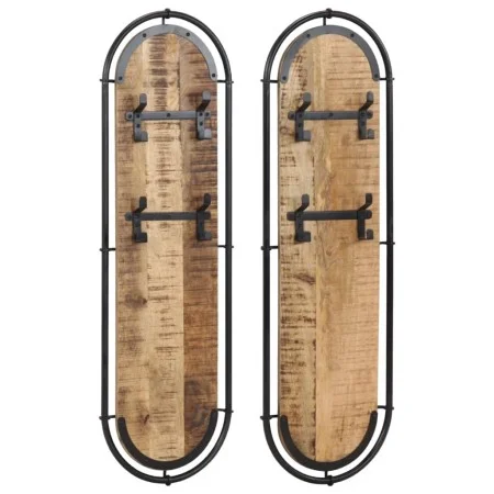 Percheros de pared 4 ganchos 2 uds madera maciza mango rugosa de , Percheros para sombreros y abrigos - Ref: Foro24-4013503, ...