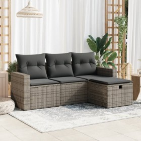 Set de sofás de jardín 4 pzas y cojines ratán sintético gris de , Conjuntos de jardín - Ref: Foro24-3325356, Precio: 262,91 €...