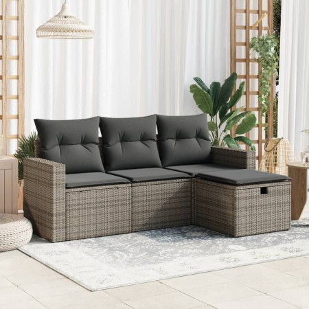Set de sofás de jardín 4 pzas y cojines ratán sintético gris de , Conjuntos de jardín - Ref: Foro24-3325356, Precio: 262,91 €...