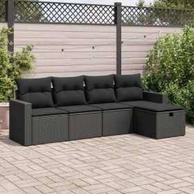 Set de muebles de jardín 5 pzas y cojines ratán sintético negro de , Conjuntos de jardín - Ref: Foro24-3325361, Precio: 350,5...