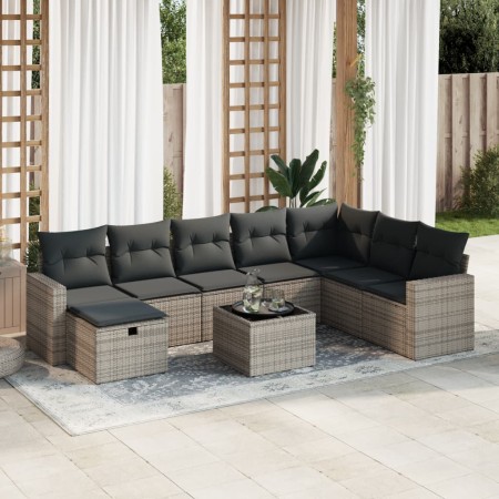 Set de sofás de jardín con cojines 9 pzas ratán sintético gris de , Conjuntos de jardín - Ref: Foro24-3325446, Precio: 561,92...