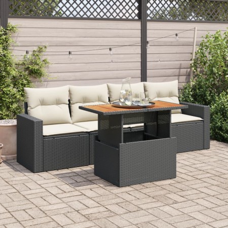 Set de muebles de jardín 5 pzas y cojines ratán sintético negro de , Conjuntos de jardín - Ref: Foro24-3326982, Precio: 345,2...