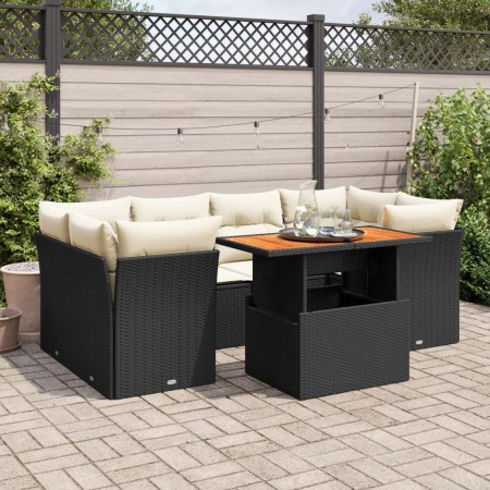 Set de sofás de jardín 7 pzas con cojines ratán sintético negro de , Conjuntos de jardín - Ref: Foro24-3326891, Precio: 489,1...