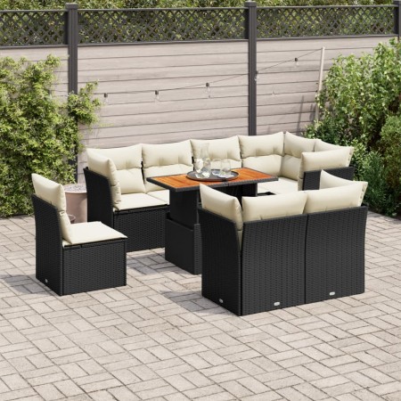 Set de sofás de jardín con cojines 9 pzas ratán sintético negro de , Conjuntos de jardín - Ref: Foro24-3326940, Precio: 610,1...