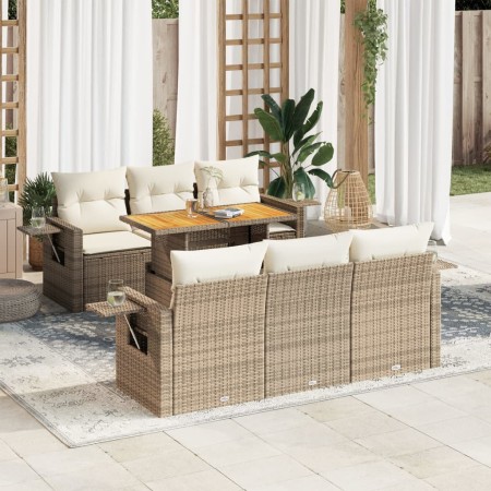 Set sofás de jardín 7 piezas y cojines ratán sintético beige de , Conjuntos de jardín - Ref: Foro24-3327110, Precio: 606,57 €...