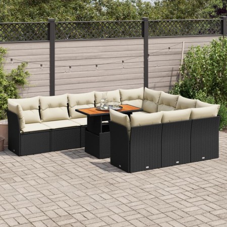 Set de sofás de jardín 11 pzas y cojines ratán sintético negro de , Conjuntos de jardín - Ref: Foro24-3326975, Precio: 728,63...