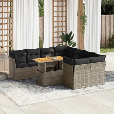 Set de sofás de jardín con cojines 9 pzas ratán sintético gris de , Conjuntos de jardín - Ref: Foro24-3326909, Precio: 585,42...