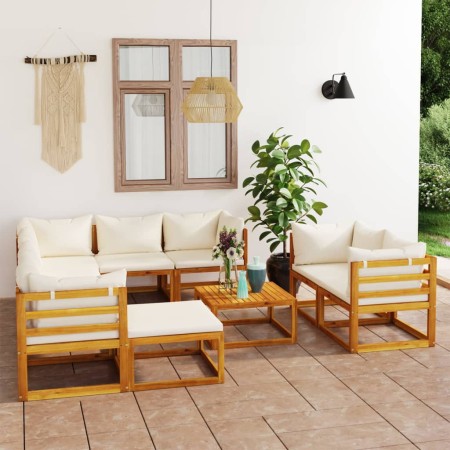 Muebles de jardín 10 pzas cojines crema madera maciza acacia de vidaXL, Conjuntos de jardín - Ref: Foro24-3057647, Precio: 99...