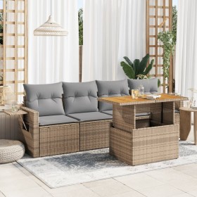 Juego de sofás jardín con cojines 5 pzas ratán sintético beige de , Conjuntos de jardín - Ref: Foro24-3327097, Precio: 389,20...