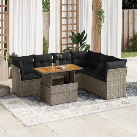 Set de sofás de jardín 7 pzas con cojines ratán sintético gris de , Conjuntos de jardín - Ref: Foro24-3326937, Precio: 474,99...
