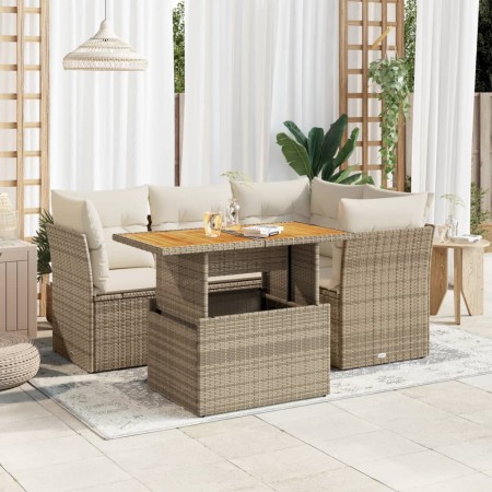 Juego de sofás jardín con cojines 5 pzas ratán sintético beige de , Conjuntos de jardín - Ref: Foro24-3326921, Precio: 406,17...