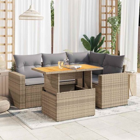 Juego de sofás jardín con cojines 5 pzas ratán sintético beige de , Conjuntos de jardín - Ref: Foro24-3327034, Precio: 414,06...